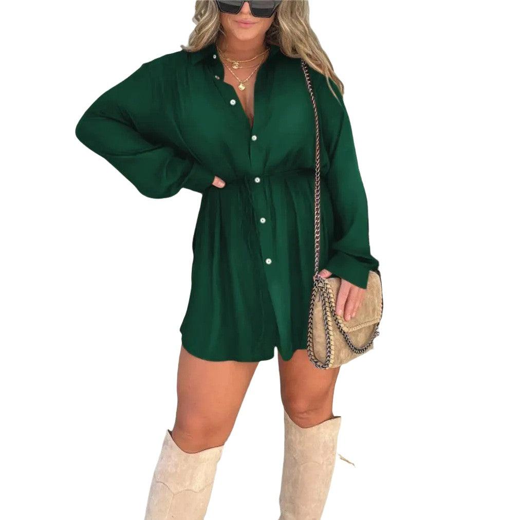 Women's Long Sleeve Jumpsuit Shirt Dress - MAXIME