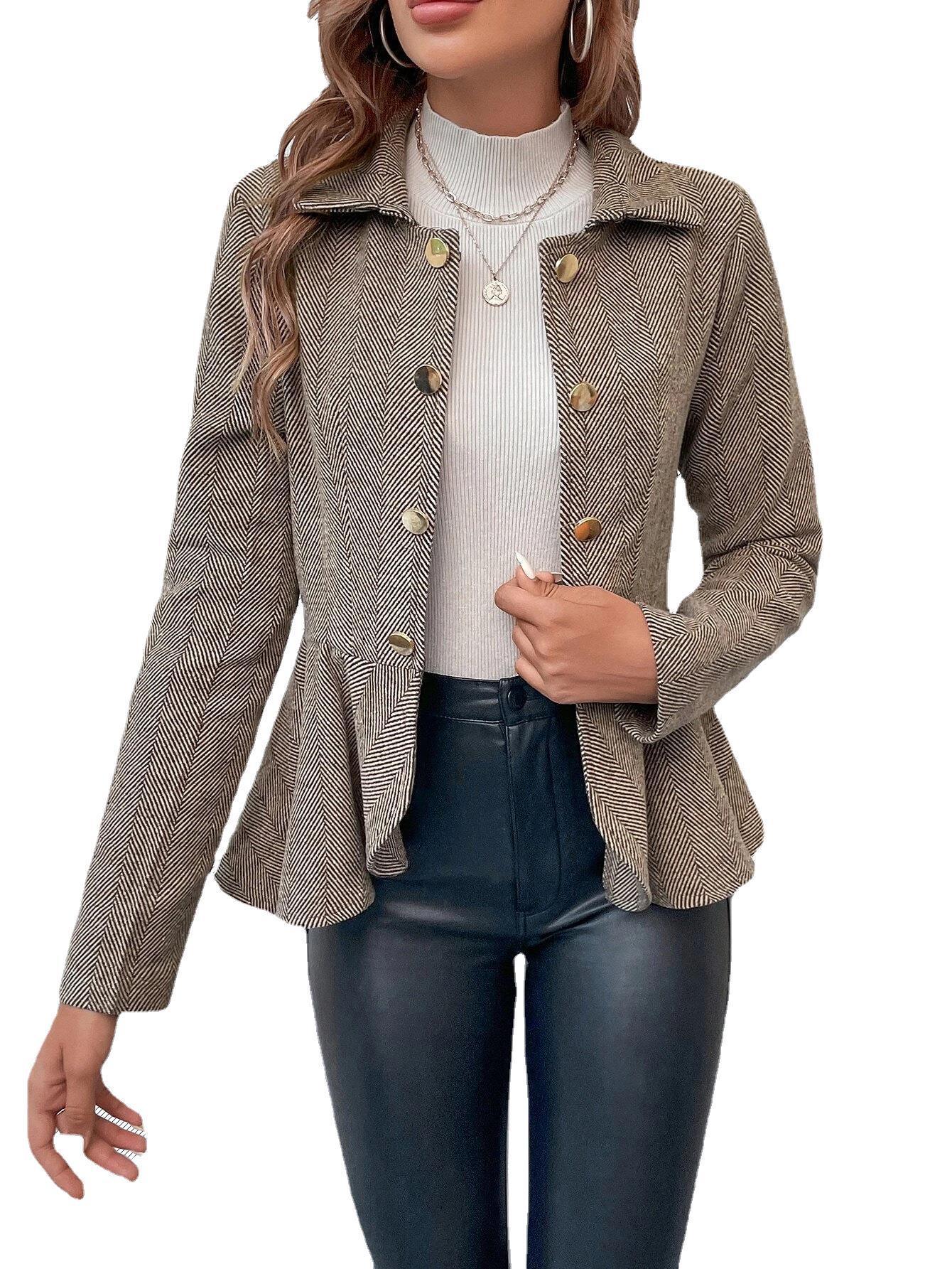 Women's Lapel Ruffled Slim Double-breasted Blazer - MAXIME