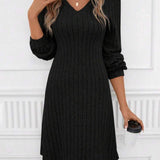 Maxime V-neck Long-sleeved Stripe Loose Dress - MAXIME