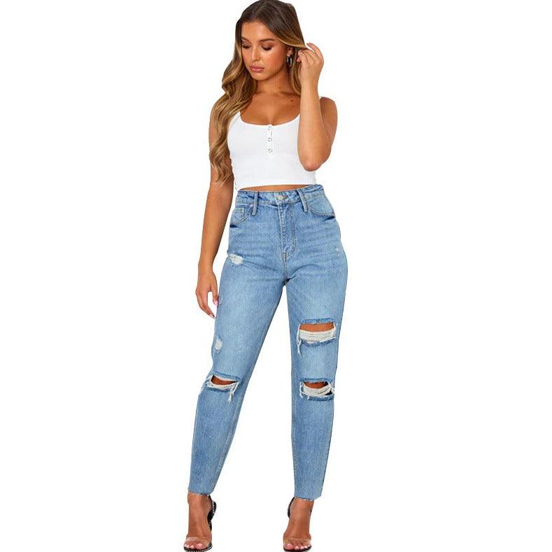 Women's Fashion Washed Blue Jeans - MAXIME