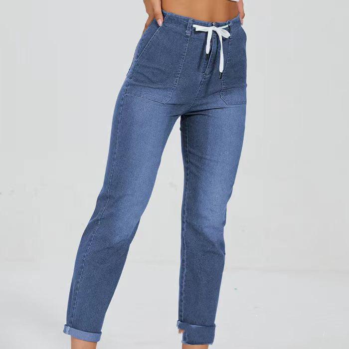 Denim Women's Pants Belt Design Elastic - MAXIME