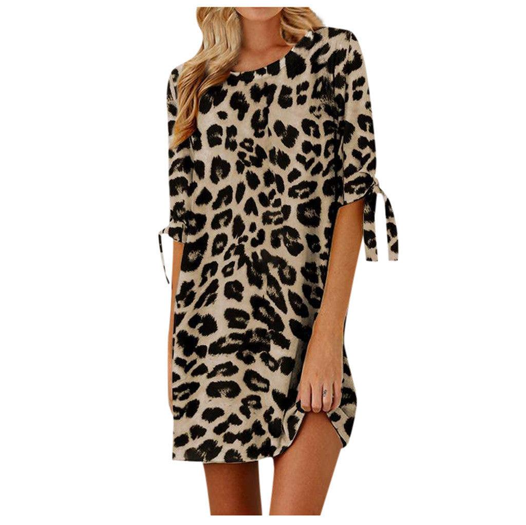 Maxime Leopard Print Round Neck Dress - MAXIME