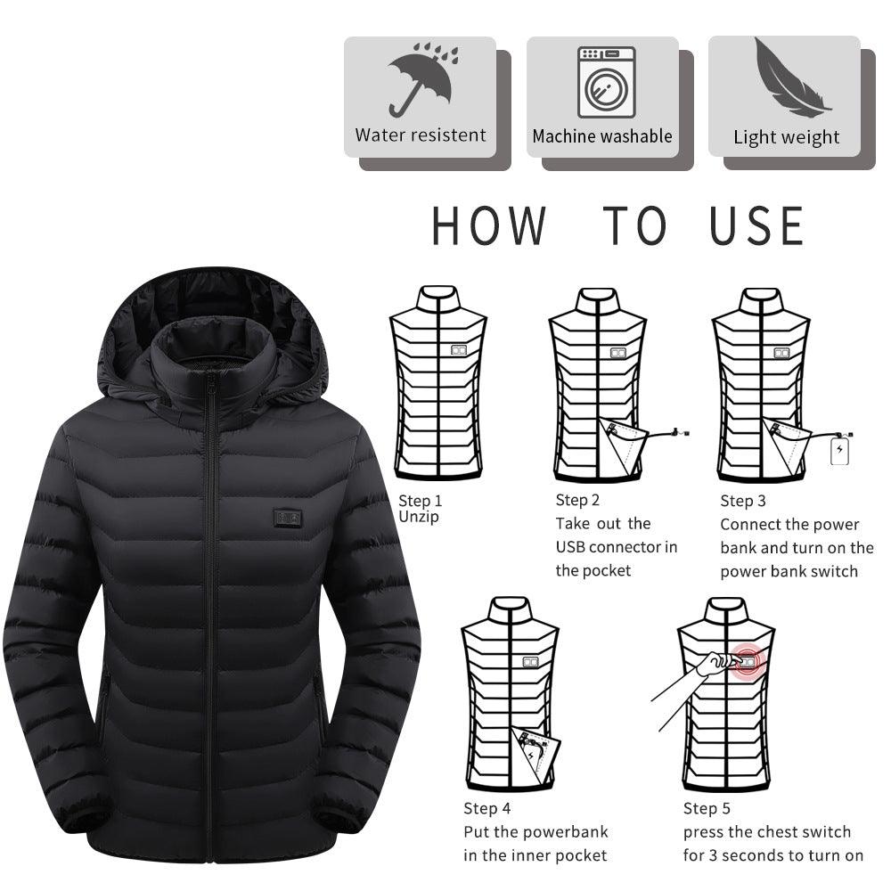 Women's Heating Cotton-padded Coat Dual-control Switch USB Charging - MAXIME