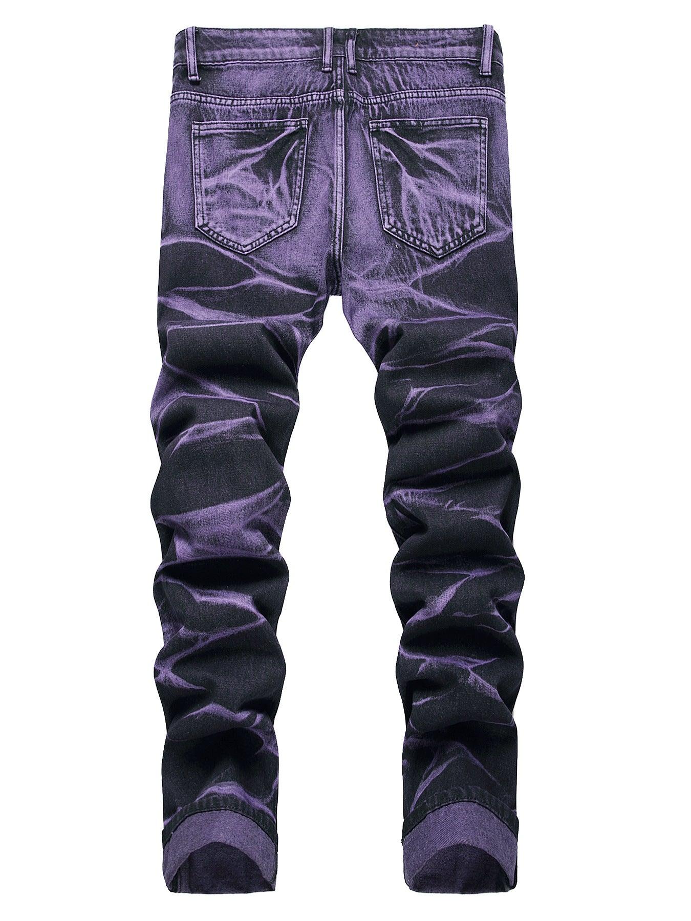 Purple And Black Fried Ripped Denim Trousers - MAXIME