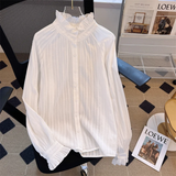 Women's White Long Sleeve Lotus Leaf Collar Casual Shirt - MAXIME