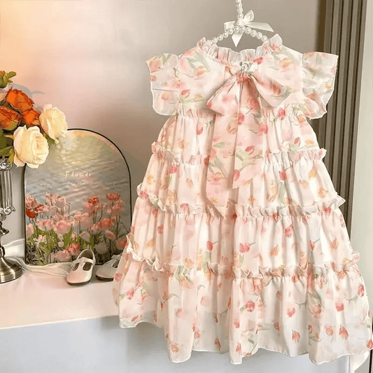 Children Girls Sleeveless Dress Summer Dress 2023 New Baby Super Fairy Floral Chiffon Girl Princess Dress - MAXIME