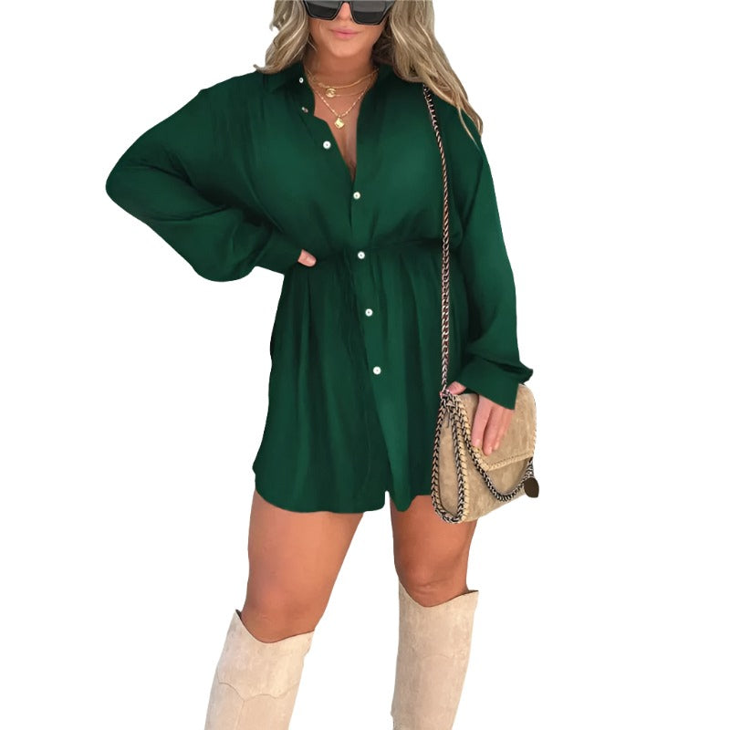 Women's Long Sleeve Jumpsuit Shirt Dress - MAXIME