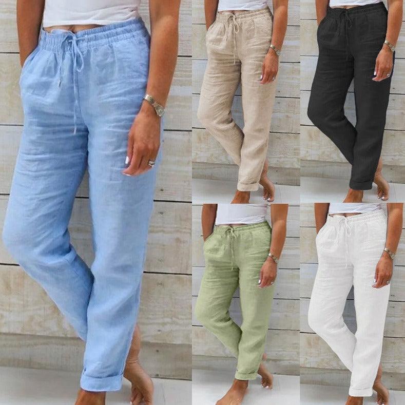 Maxime High Waist Elastic Waist Cotton Casual Pants - MAXIME