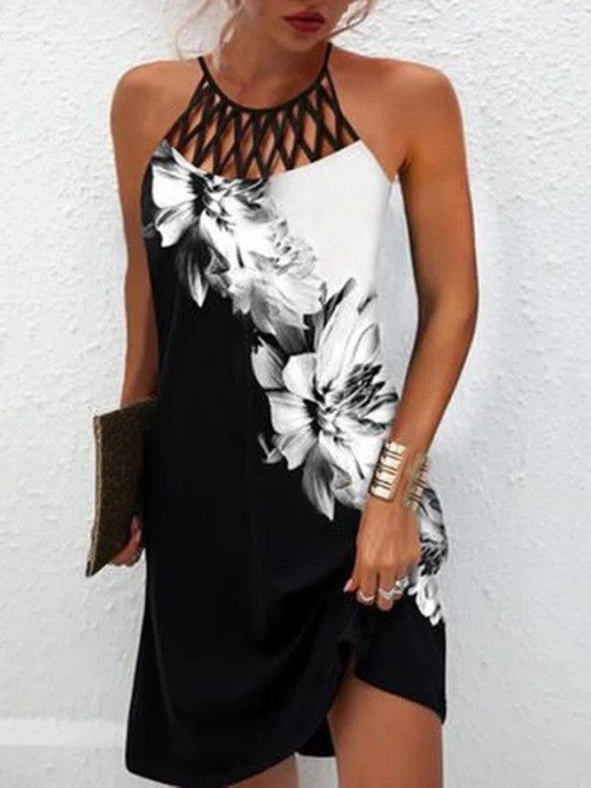 Print Dress Casual Halterneck Summer Clothes - MAXIME