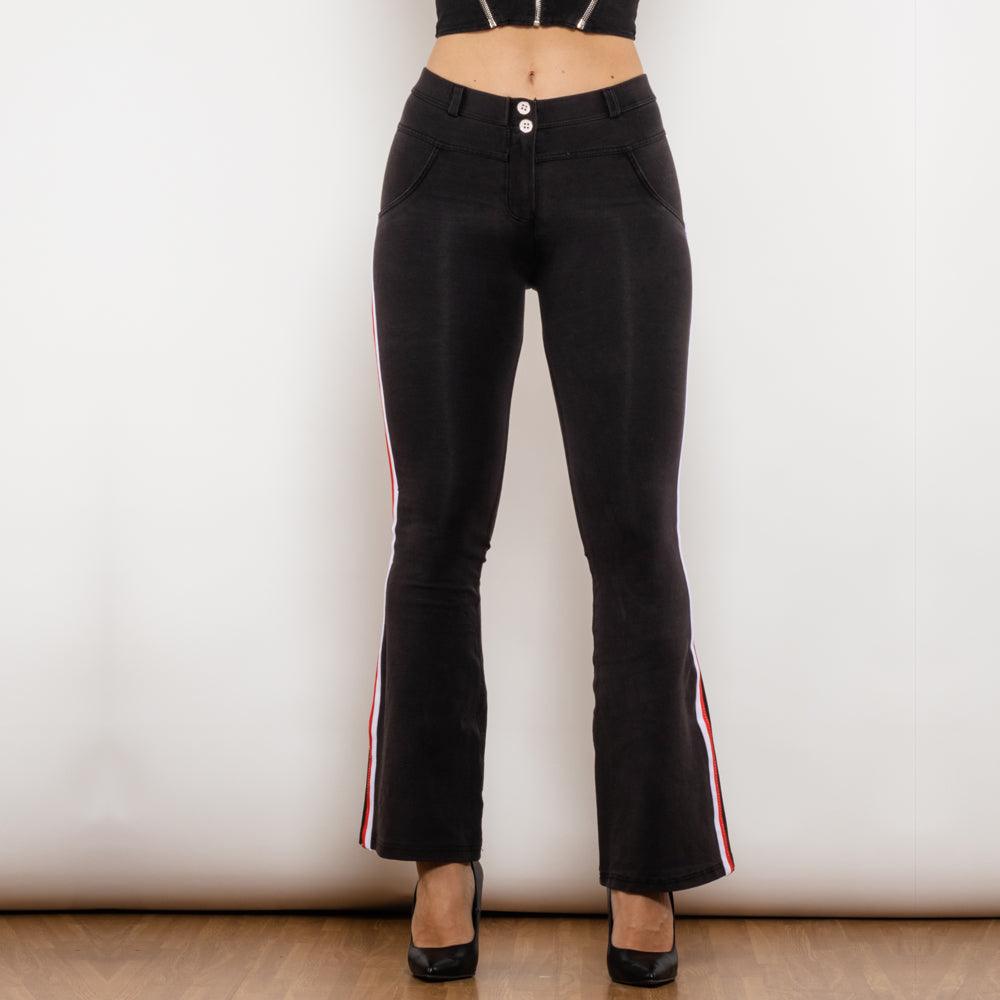 Melody Side Stripe Stretch Pants SlimBum Black Jeans - MAXIME