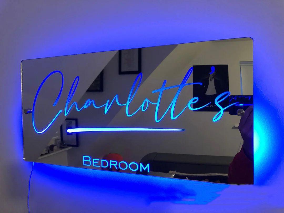 Personalized Name Mirror Light For Bedroom LED Light Up Mirror For Wall Custom Photo - MAXIME