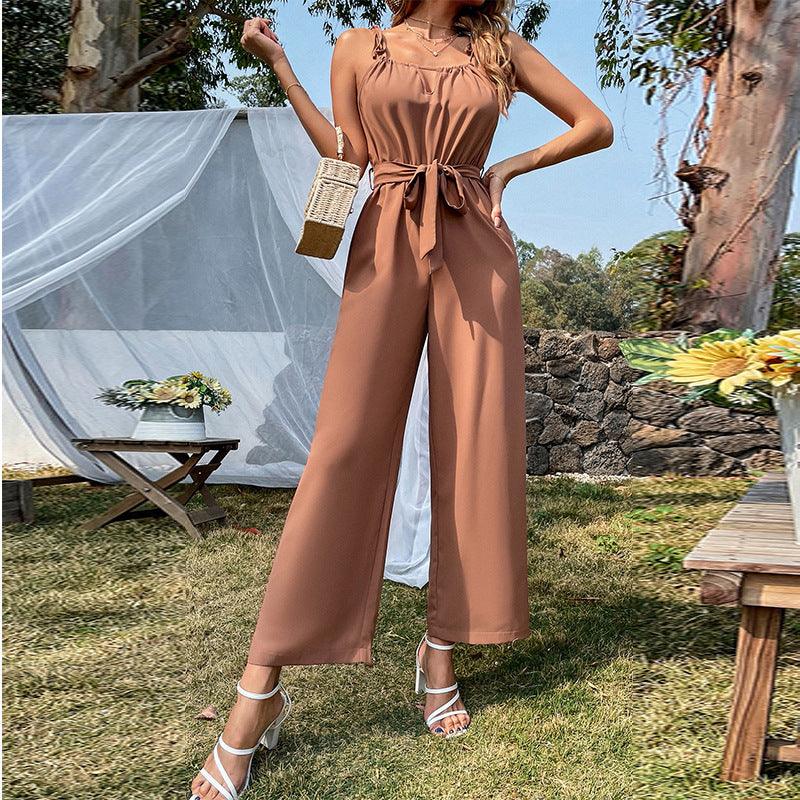 Sexy Cutout Belt Sling Wide-Leg Jumpsuit - MAXIME