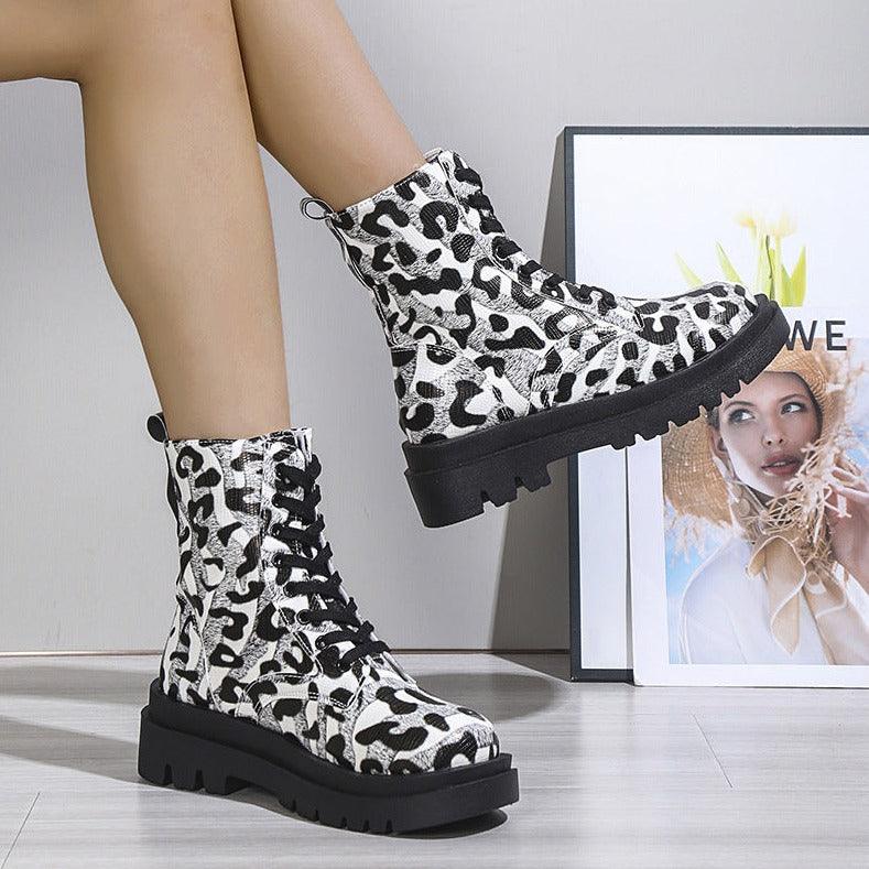 Maxime Black White Leopard Cowgirl Boots - MAXIME