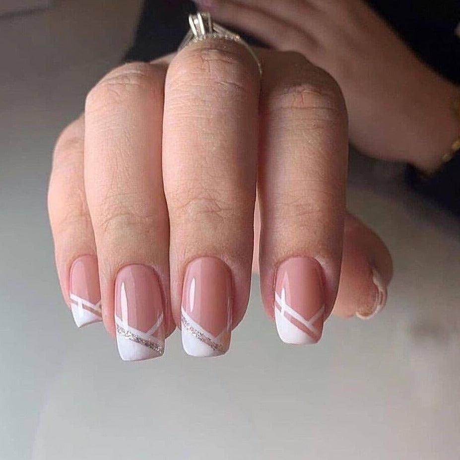 Oblique French Simple Wearing Manicure Finished Fake Nails - MAXIME