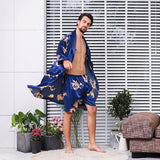 Two-piece Pattern Bathrobe Nightgown And Short Pajama Pants - MAXIME