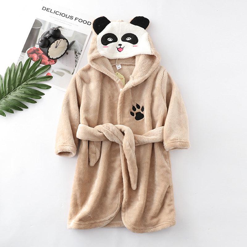 Girls Cartoon Hooded Flannel Lace-up Bathrobe - MAXIME