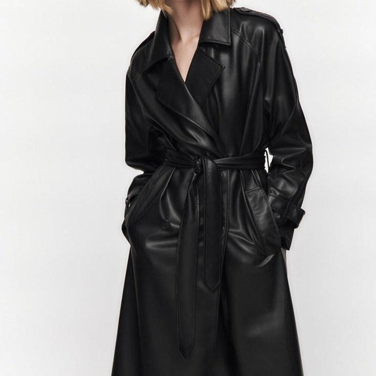 Women's Fit With Belt Leather Trench Coat - MAXIME