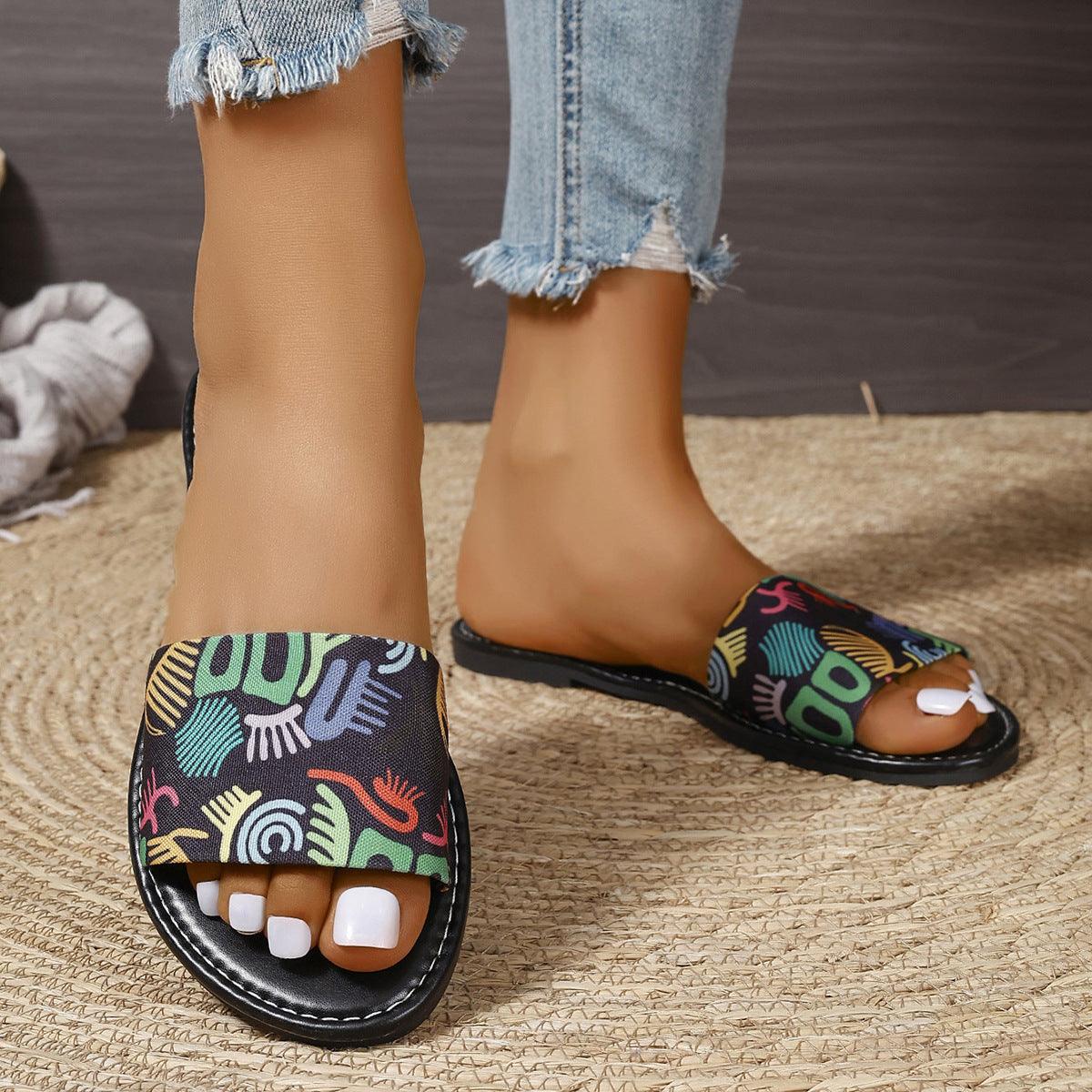 New Fashion Graffiti Print Sandals For Women Summer - MAXIME