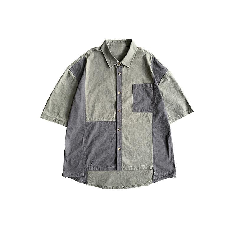 Men's Loose Vintage Patchwork Half Sleeve Shirt - MAXIME