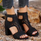 New High Square Heel Hollow Roman Shoes - MAXIME