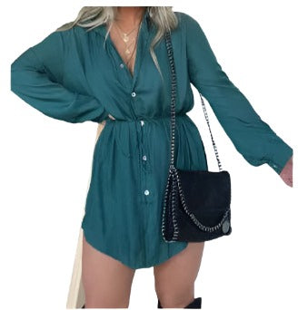 Women's Long Sleeve Jumpsuit Shirt Dress - MAXIME