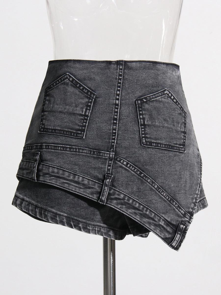 Denim Stitching Shorts - MAXIME