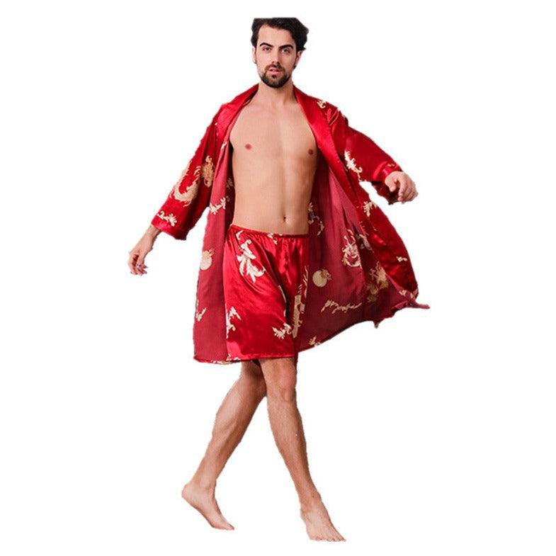 Two-piece Pattern Bathrobe Nightgown And Short Pajama Pants - MAXIME