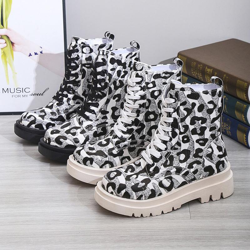 Maxime Black White Leopard Cowgirl Boots - MAXIME