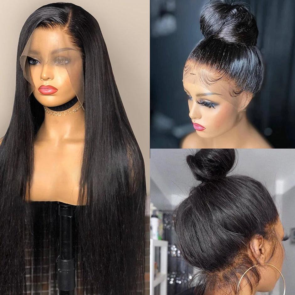 Real Human Hair Lace Wig Set Straight Hair Black Medium Length - MAXIME