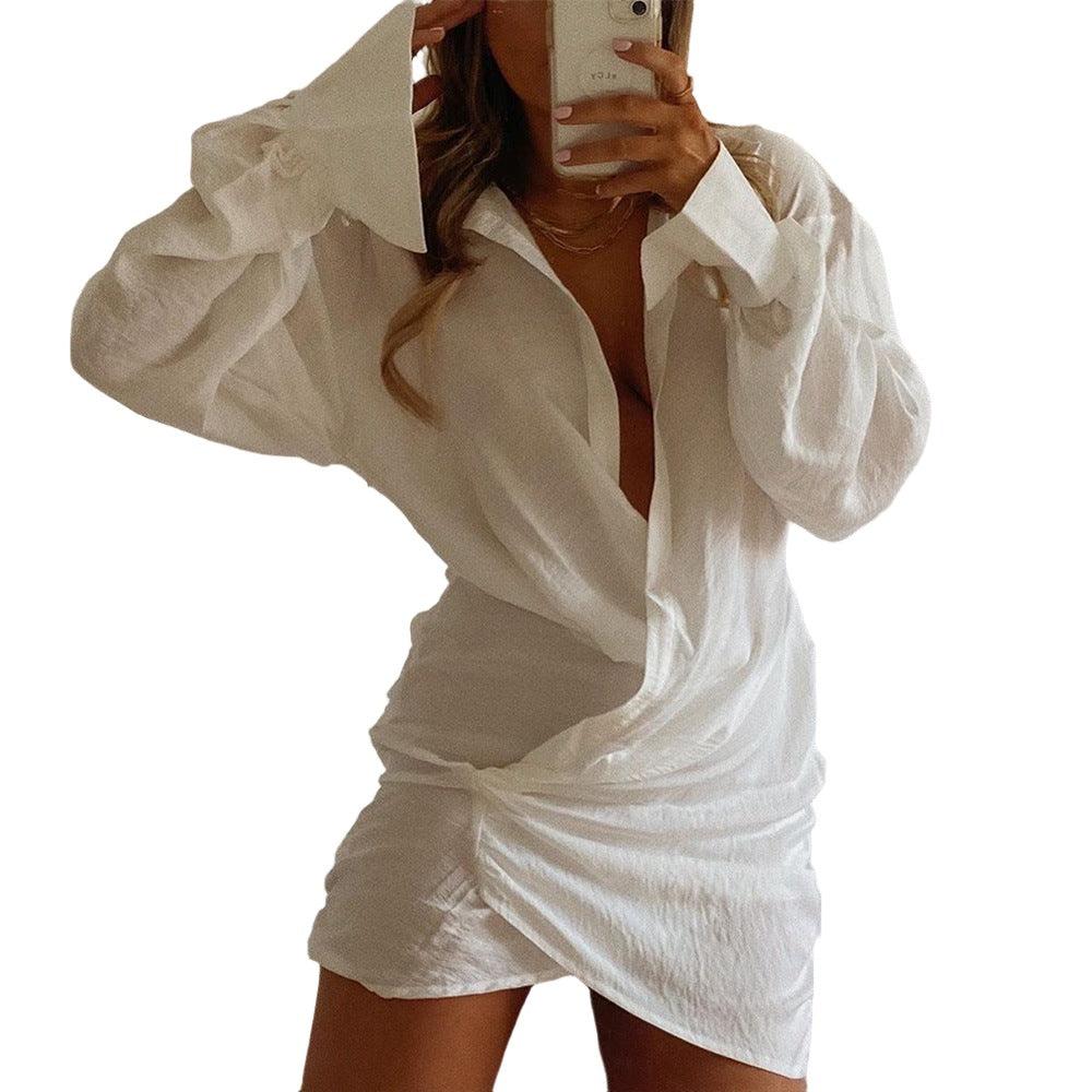 White Long-sleeved V-neck Shirt Sexy - MAXIME