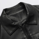 Leather Slim Lapel Casual Leather Jacket - MAXIME