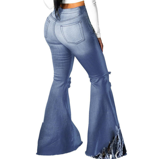 Wide Leg Jeans With Holes In The Knee - MAXIME