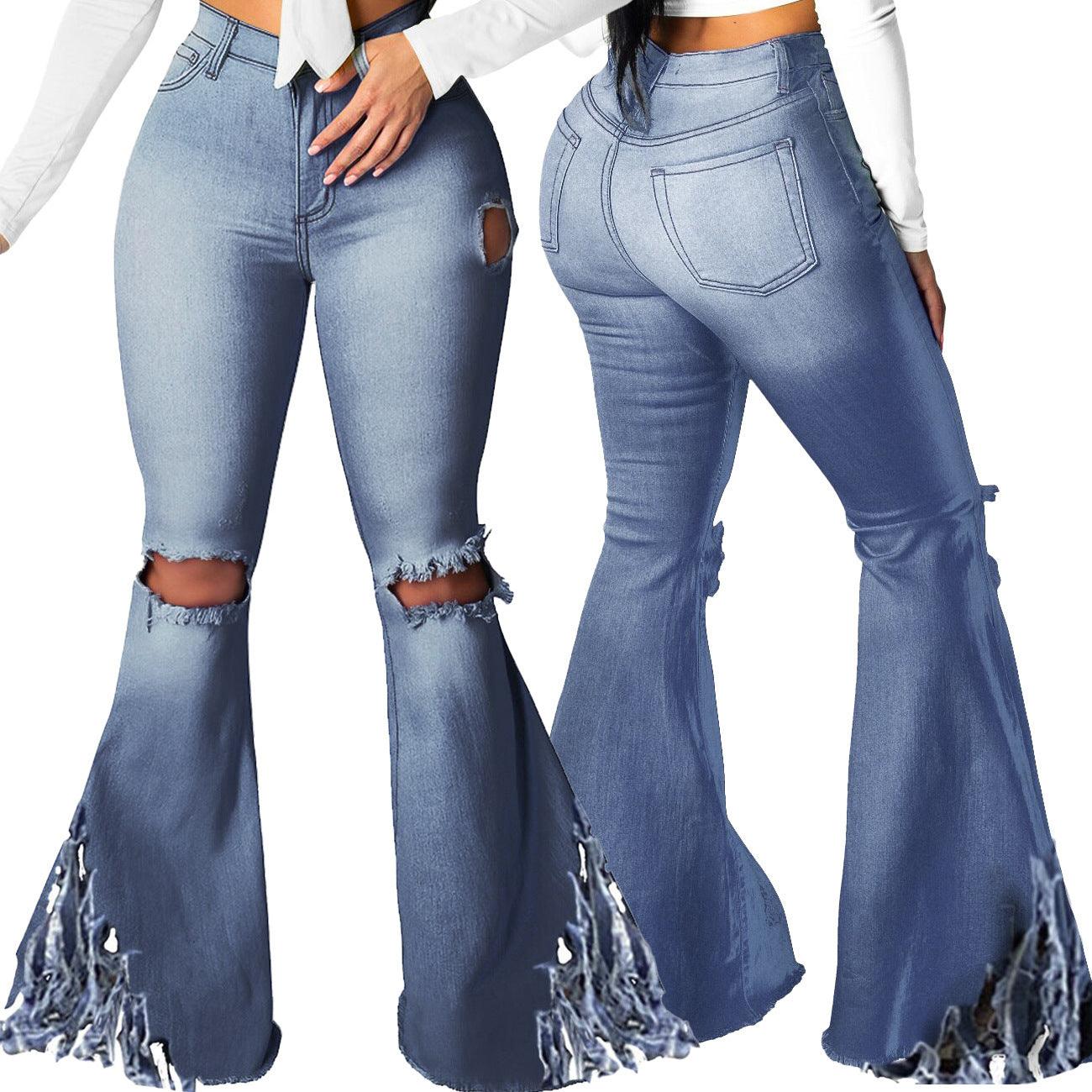 Wide Leg Jeans With Holes In The Knee - MAXIME