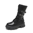 Buckle Lace-up Side Zip Punk Women's Mid Boots - MAXIME