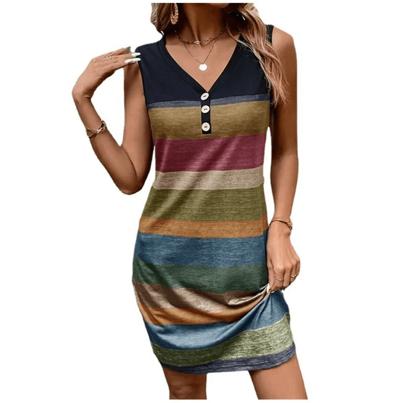 Women's Mini Dresses Female V-Neck Button Party Dress - MAXIME