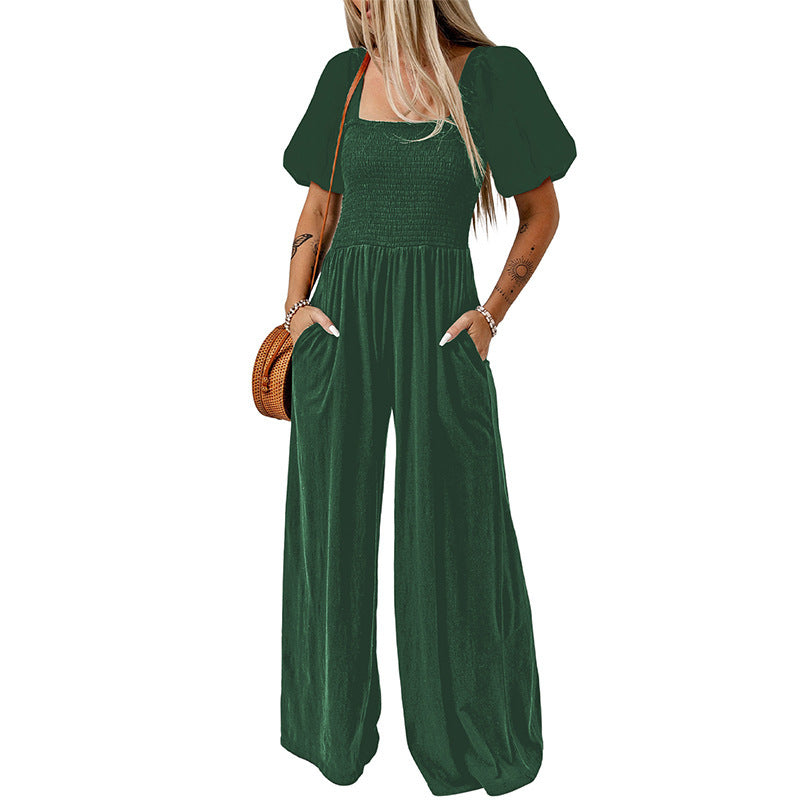 Square Collar Short Sleeve Jumpsuit - MAXIME