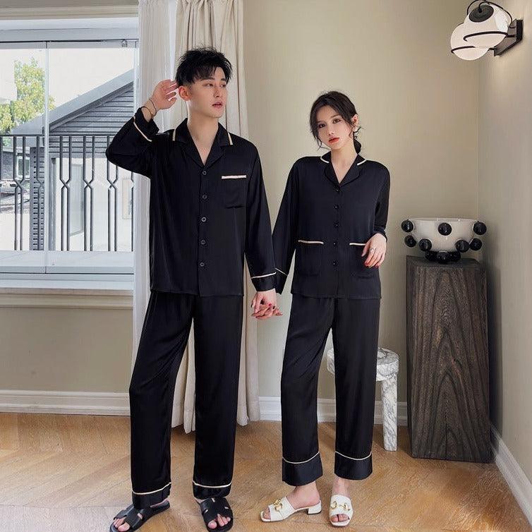 Couple Pajamas Lapel Cardigan Long Sleeves - MAXIME