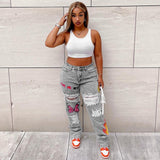 Digital Print Ripped Fashion Jeans - MAXIME