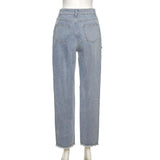 Fashionable Hollow Printed High Waist Straight Casual Jeans - MAXIME