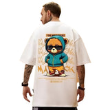 Men's Cotton Bear Pattern Printed T-Shirt with Round Neck - MAXIME