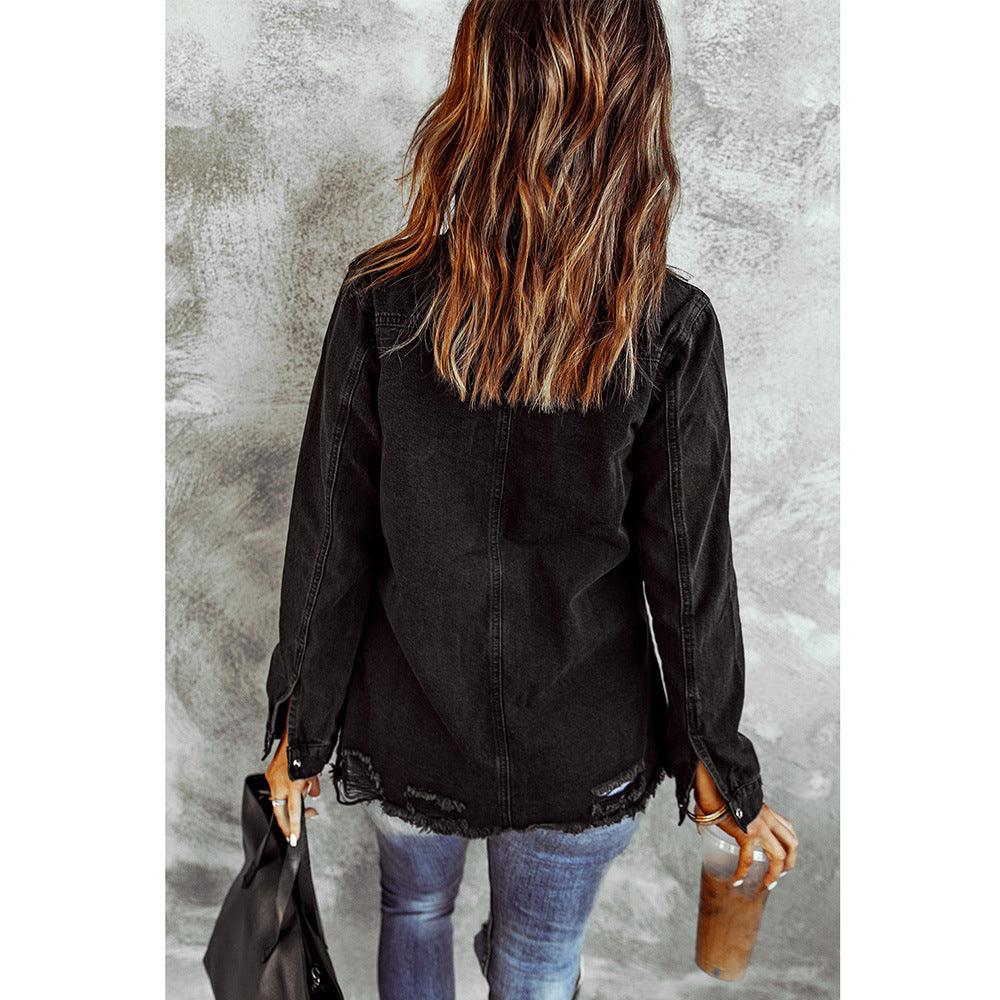 Black Denim Long Sleeve Coat Jacket Women - MAXIME