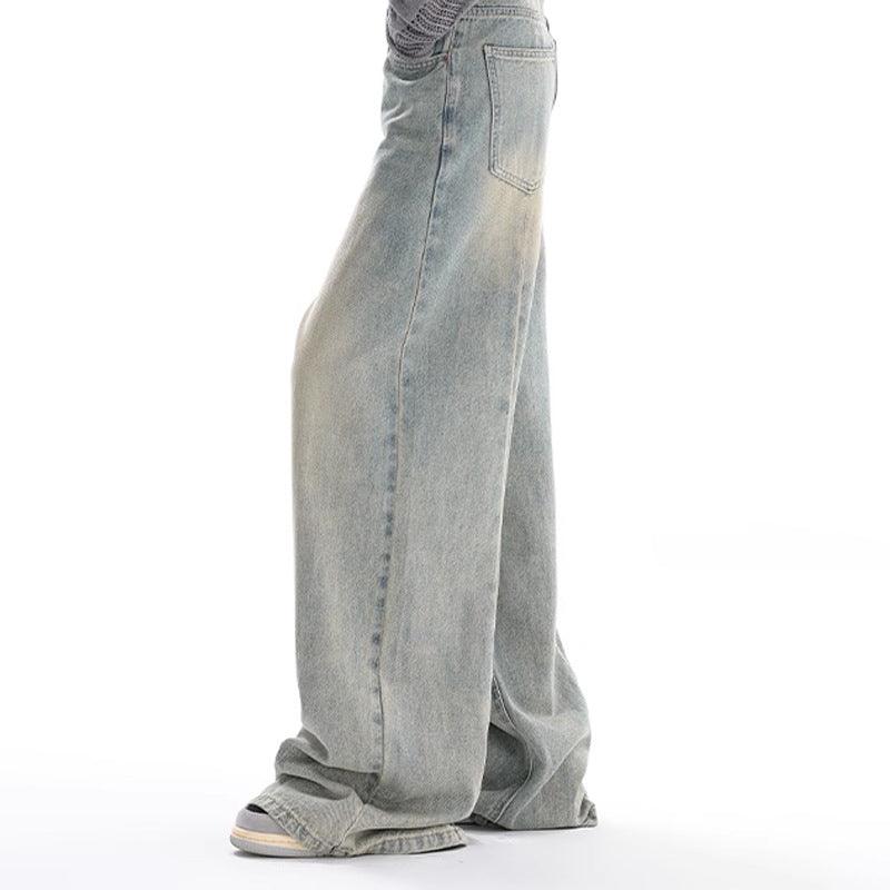 Retro Denim Style Loose Slimming Mop Wide Leg Pants - MAXIME