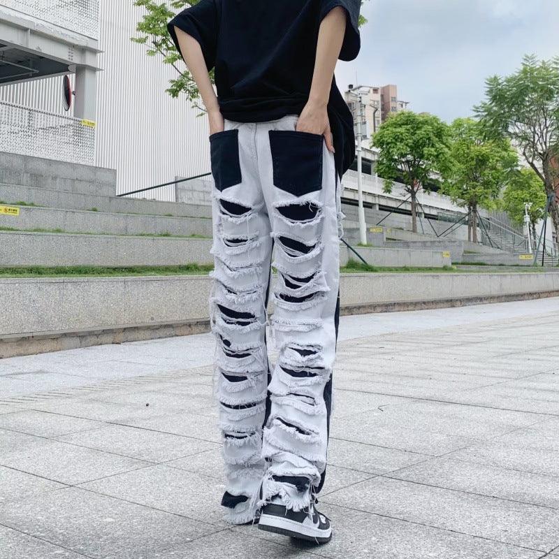 Ripped Jeans Street Straight Casual Versatile Trousers Men - MAXIME