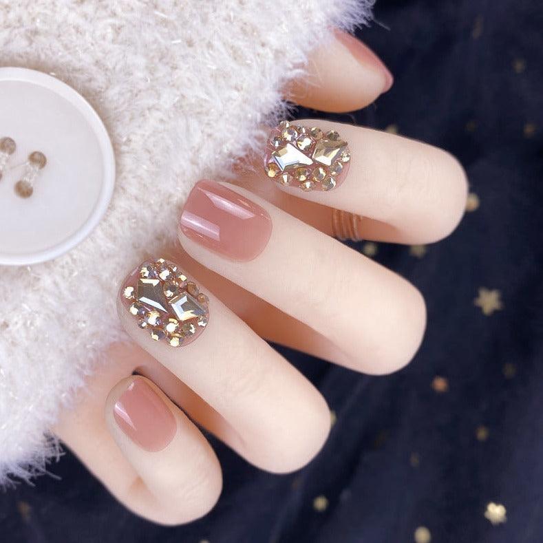 Champagne Gold Full Diamond Manicure Patches Wearing Nails Finished - MAXIME