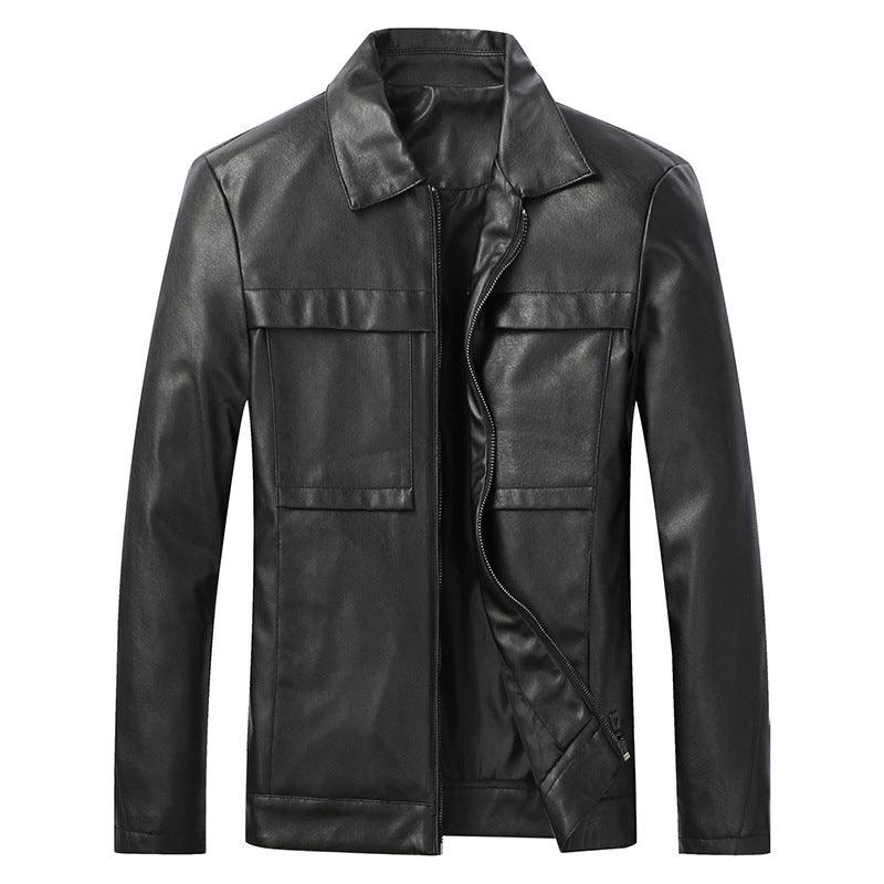 Leather Slim Lapel Casual Leather Jacket - MAXIME