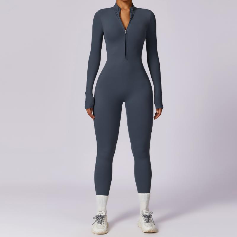 Zipper Long Sleeve Jumpsuit Yoga Fitness