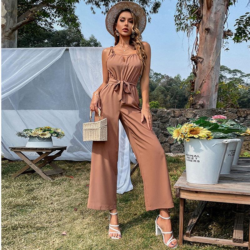 Sexy Cutout Belt Sling Wide-Leg Jumpsuit - MAXIME