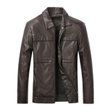 Leather Slim Lapel Casual Leather Jacket - MAXIME