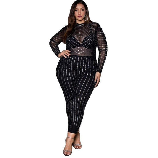 High-stretch Mesh See-through Tight Jumpsuit Women - MAXIME