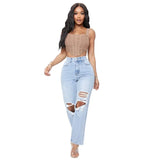 Fashionable High Waist Washed Jeans - MAXIME